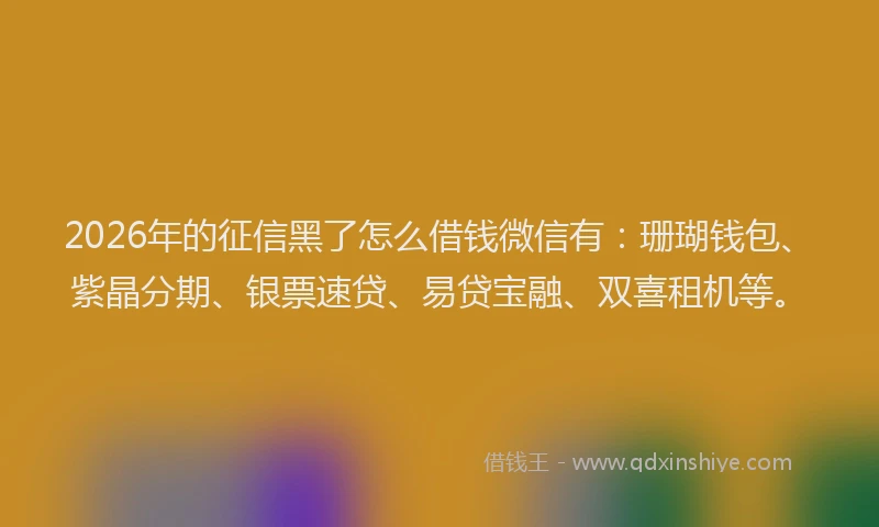 2026年的征信黑了怎么借钱微信有：珊瑚钱包、紫晶分期、银票速贷、易贷宝融、双喜租机等。