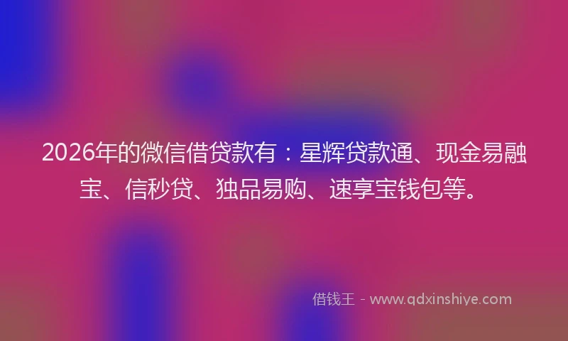 2026年的微信借贷款有:星辉贷款通、现金易融宝、信秒贷、独品易购、速享宝钱包等。