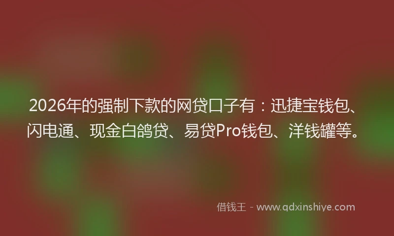 2026年的强制下款的网贷口子有：迅捷宝钱包、闪电通、现金白鸽贷、易贷Pro钱包、洋钱罐等。