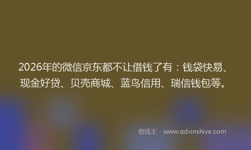2026年的微信京东都不让借钱了有：钱袋快易、现金好贷、贝壳商城、蓝鸟信用、瑞信钱包等。