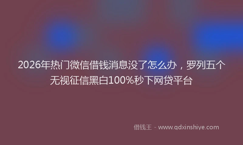 2026年热门微信借钱消息没了怎么办，罗列五个无视征信黑白100%秒下网贷平台
