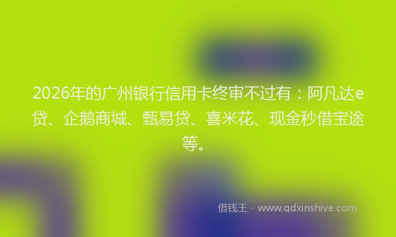 2026年的广州银行信用卡终审不过有：阿凡达e贷、企鹅商城、甄易贷、喜米花、现金秒借宝途等。