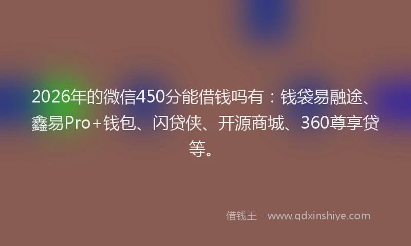 2026年的微信450分能借钱吗有：钱袋易融途、鑫易Pro+钱包、闪贷侠、开源商城、360尊享贷等。