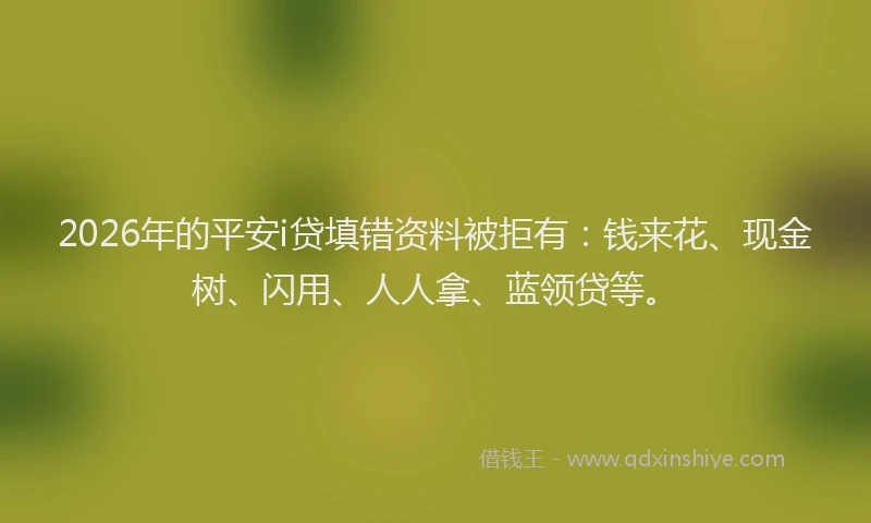 2026年的平安i贷填错资料被拒有:钱来花、现金树、闪用、人人拿、蓝领贷等。