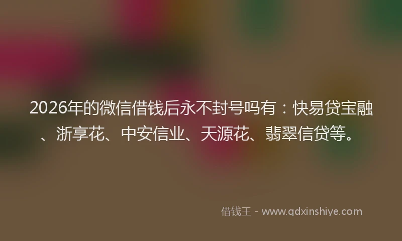 2026年的微信借钱后永不封号吗有：快易贷宝融、浙享花、中安信业、天源花、翡翠信贷等。