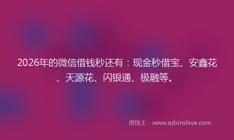 2026年的微信借钱秒还有：现金秒借宝、安鑫花、天源花、闪银通、极融等。