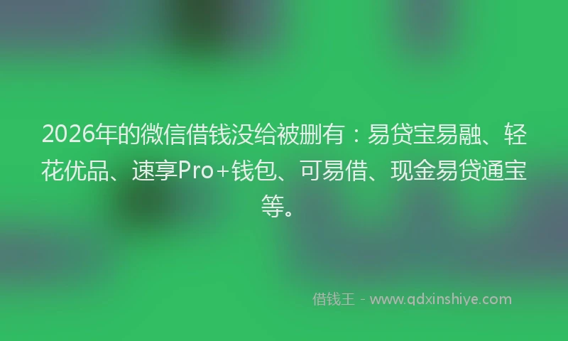 2026年的微信借钱没给被删有：易贷宝易融、轻花优品、速享Pro+钱包、可易借、现金易贷通宝等。