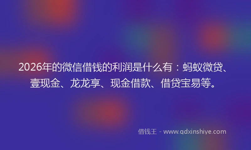 2026年的微信借钱的利润是什么有：蚂蚁微贷、壹现金、龙龙享、现金借款、借贷宝易等。