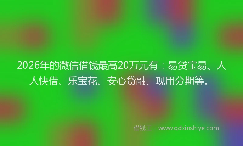 2026年的微信借钱最高20万元有：易贷宝易、人人快借、乐宝花、安心贷融、现用分期等。