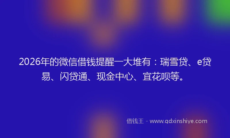 2026年的微信借钱提醒一大堆有:瑞雪贷、e贷易、闪贷通、现金中心、宜花呗等。