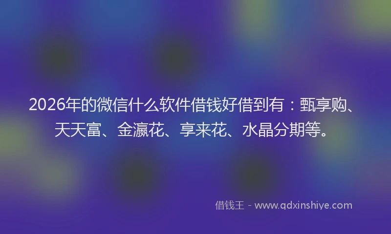 2026年的微信什么软件借钱好借到有:甄享购、天天富、金瀛花、享来花、水晶分期等。
