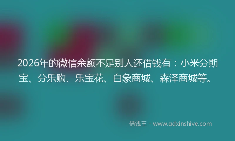 2026年的微信余额不足别人还借钱有：小米分期宝、分乐购、乐宝花、白象商城、森泽商城等。