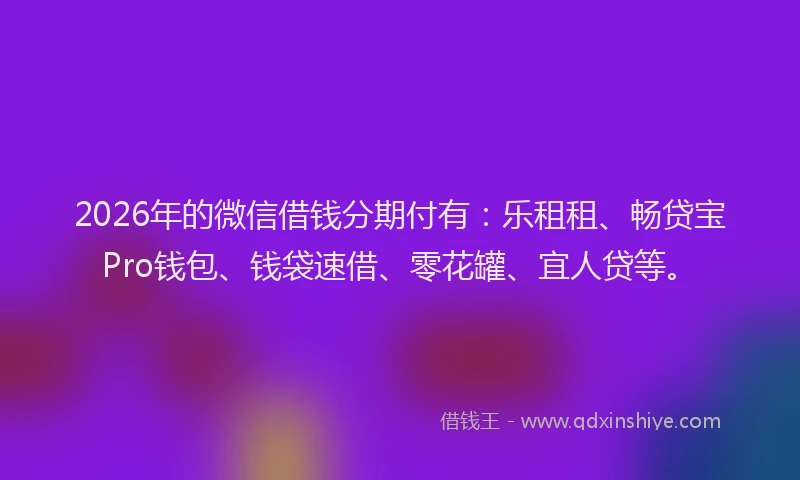 2026年的微信借钱分期付有:乐租租、畅贷宝Pro钱包、钱袋速借、零花罐、宜人贷等。