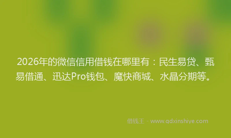 2026年的微信信用借钱在哪里有:民生易贷、甄易借通、迅达Pro钱包、魔快商城、水晶分期等。