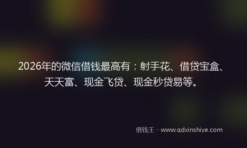 2026年的微信借钱最高有：射手花、借贷宝盒、天天富、现金飞贷、现金秒贷易等。