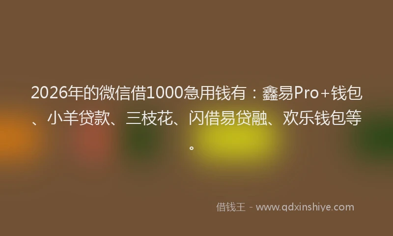 2026年的微信借1000急用钱有：鑫易Pro+钱包、小羊贷款、三枝花、闪借易贷融、欢乐钱包等。