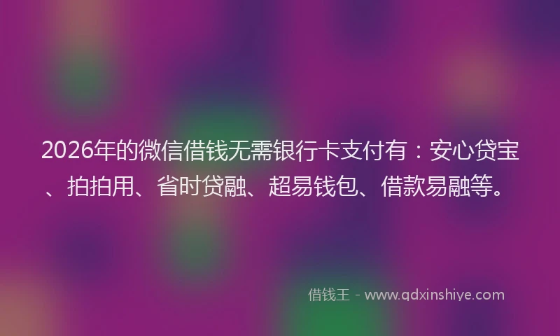 2026年的微信借钱无需银行卡支付有：安心贷宝、拍拍用、省时贷融、超易钱包、借款易融等。