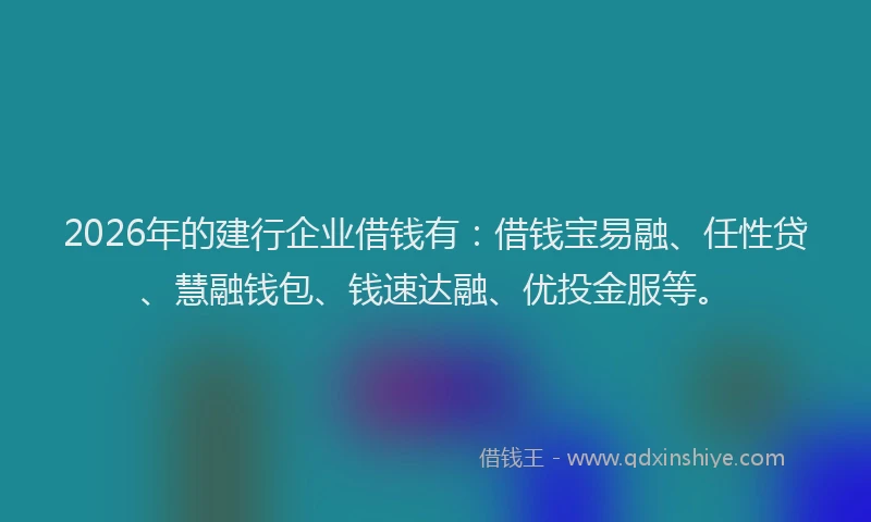 2026年的建行企业借钱有：借钱宝易融、任性贷、慧融钱包、钱速达融、优投金服等。