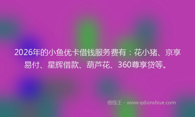 2026年的小鱼优卡借钱服务费有：花小猪、京享易付、星辉借款、葫芦花、360尊享贷等。