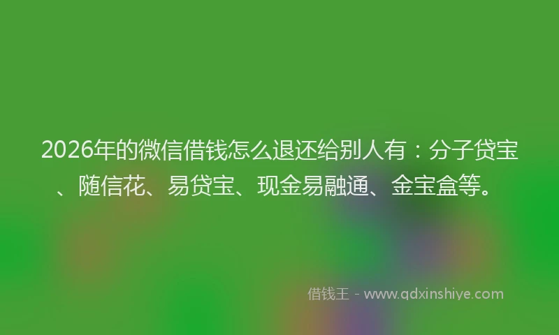 2026年的微信借钱怎么退还给别人有：分子贷宝、随信花、易贷宝、现金易融通、金宝盒等。