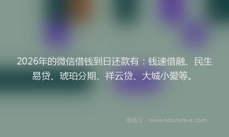 2026年的微信借钱到日还款有：钱速借融、民生易贷、琥珀分期、祥云贷、大城小爱等。