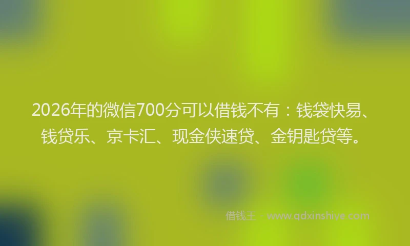 2026年的微信700分可以借钱不有:钱袋快易、钱贷乐、京卡汇、现金侠速贷、金钥匙贷等。