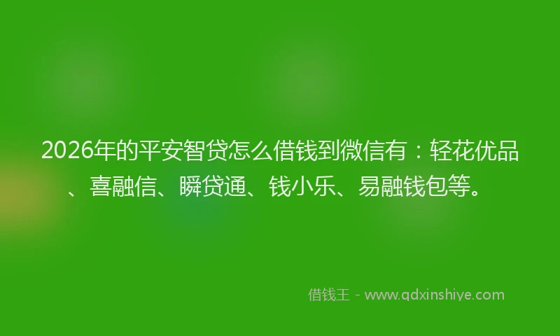2026年的平安智贷怎么借钱到微信有:轻花优品、喜融信、瞬贷通、钱小乐、易融钱包等。