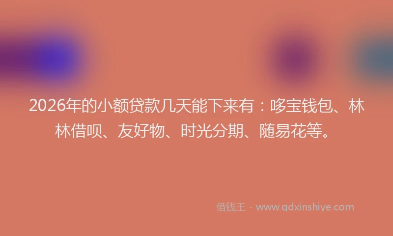 2026年的小额贷款几天能下来有：哆宝钱包、林林借呗、友好物、时光分期、随易花等。