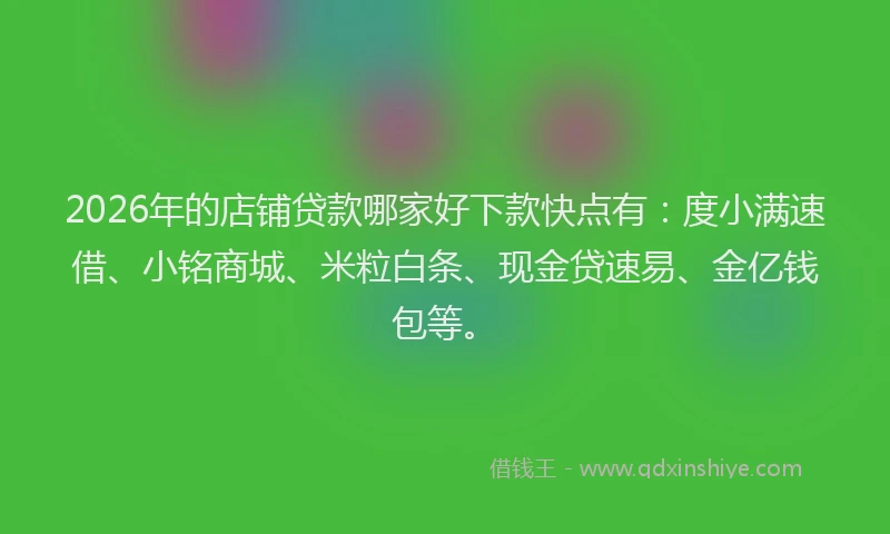 2026年的店铺贷款哪家好下款快点有：度小满速借、小铭商城、米粒白条、现金贷速易、金亿钱包等。