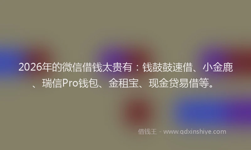 2026年的微信借钱太贵有:钱鼓鼓速借、小金鹿、瑞信Pro钱包、金租宝、现金贷易借等。