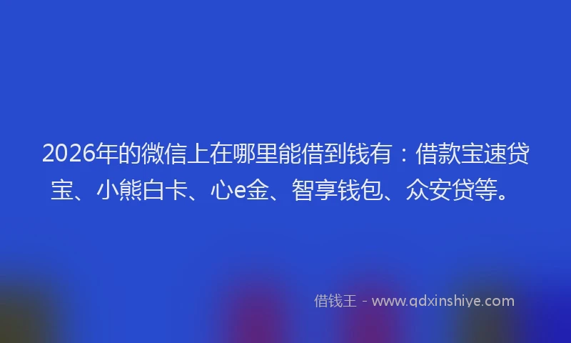 2026年的微信上在哪里能借到钱有：借款宝速贷宝、小熊白卡、心e金、智享钱包、众安贷等。