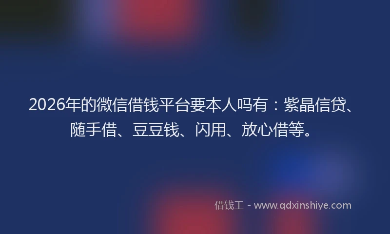 2026年的微信借钱平台要本人吗有：紫晶信贷、随手借、豆豆钱、闪用、放心借等。