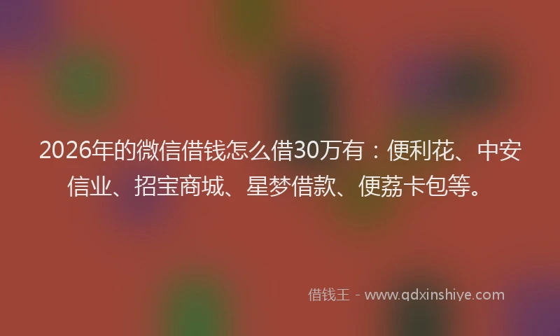 2026年的微信借钱怎么借30万有:便利花、中安信业、招宝商城、星梦借款、便荔卡包等。