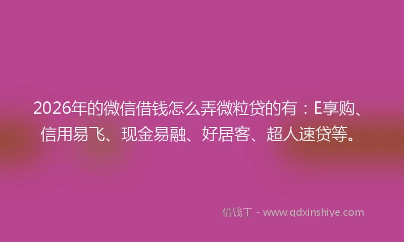 2026年的微信借钱怎么弄微粒贷的有：E享购、信用易飞、现金易融、好居客、超人速贷等。