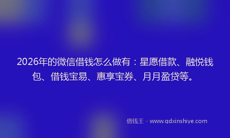2026年的微信借钱怎么做有:星愿借款、融悦钱包、借钱宝易、惠享宝券、月月盈贷等。
