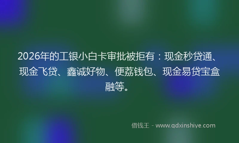 2026年的工银小白卡审批被拒有：现金秒贷通、现金飞贷、鑫诚好物、便荔钱包、现金易贷宝盒融等。