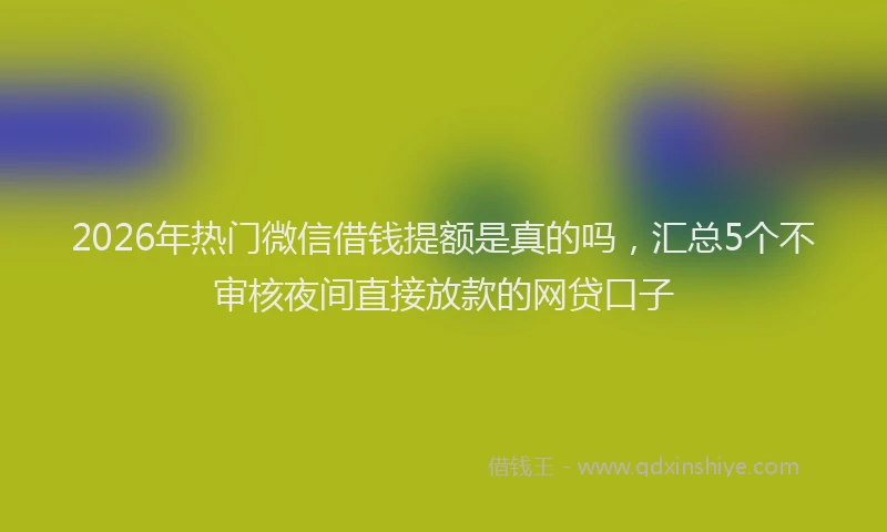 2026年热门微信借钱提额是真的吗，汇总5个不审核夜间直接放款的网贷口子