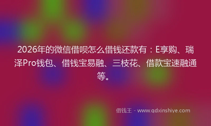 2026年的微信借呗怎么借钱还款有:E享购、瑞泽Pro钱包、借钱宝易融、三枝花、借款宝速融通等。