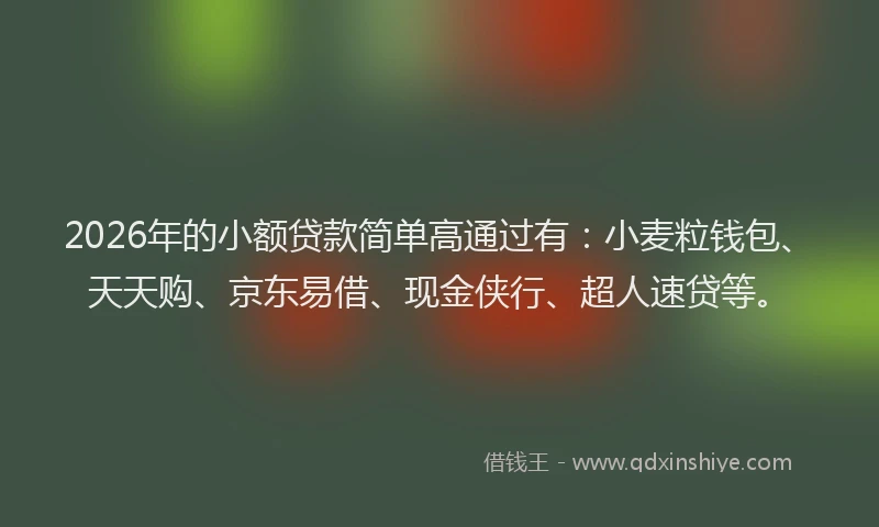 2026年的小额贷款简单高通过有：小麦粒钱包、天天购、京东易借、现金侠行、超人速贷等。