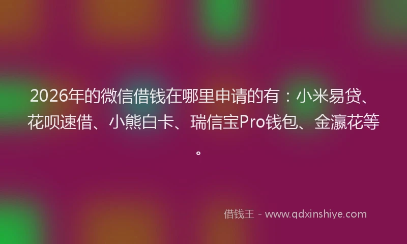 2026年的微信借钱在哪里申请的有：小米易贷、花呗速借、小熊白卡、瑞信宝Pro钱包、金瀛花等。