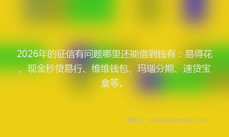 2026年的征信有问题哪里还能借到钱有：易得花、现金秒贷易行、维维钱包、玛瑙分期、速贷宝盒等。