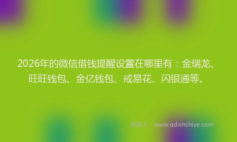 2026年的微信借钱提醒设置在哪里有:金瑞龙、旺旺钱包、金亿钱包、戒易花、闪银通等。