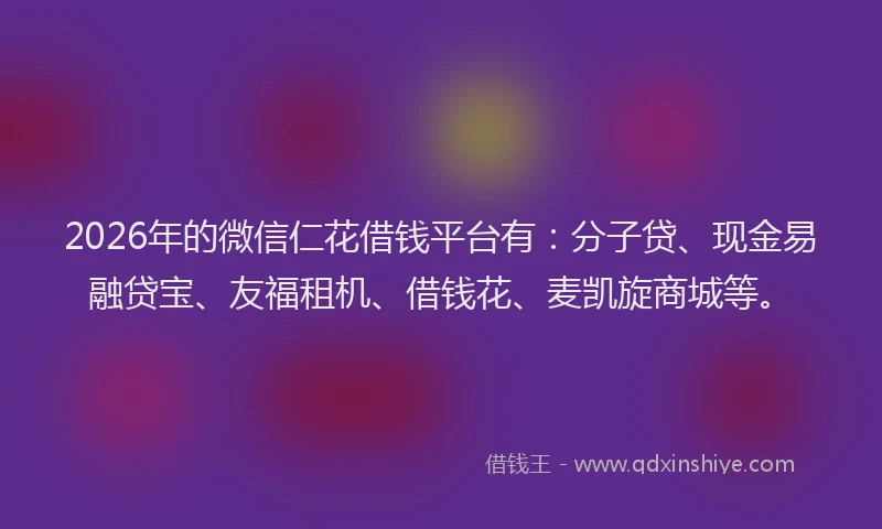 2026年的微信仁花借钱平台有：分子贷、现金易融贷宝、友福租机、借钱花、麦凯旋商城等。