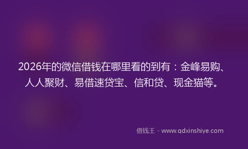 2026年的微信借钱在哪里看的到有：金峰易购、人人聚财、易借速贷宝、信和贷、现金猫等。