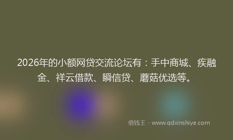 2026年的小额网贷交流论坛有：手中商城、疾融金、祥云借款、瞬信贷、蘑菇优选等。