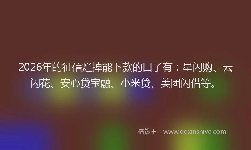 2026年的征信烂掉能下款的口子有：星闪购、云闪花、安心贷宝融、小米贷、美团闪借等。