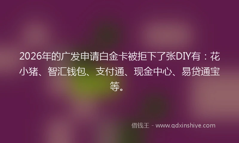 2026年的广发申请白金卡被拒下了张DIY有：花小猪、智汇钱包、支付通、现金中心、易贷通宝等。