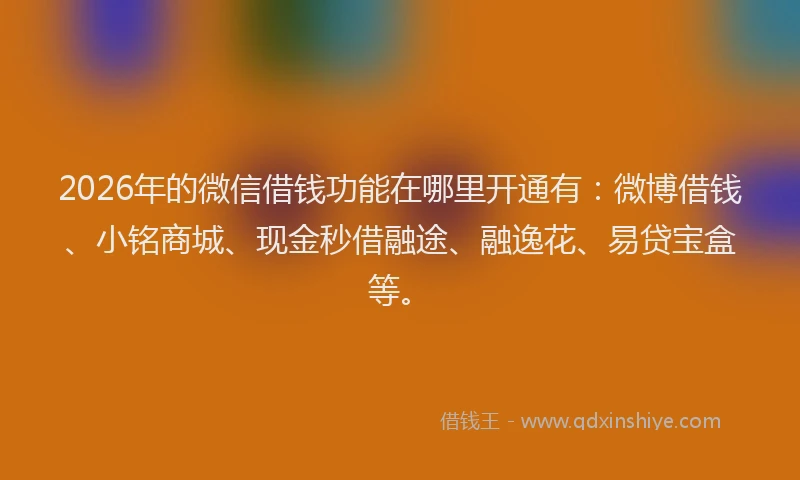 2026年的微信借钱功能在哪里开通有：微博借钱、小铭商城、现金秒借融途、融逸花、易贷宝盒等。