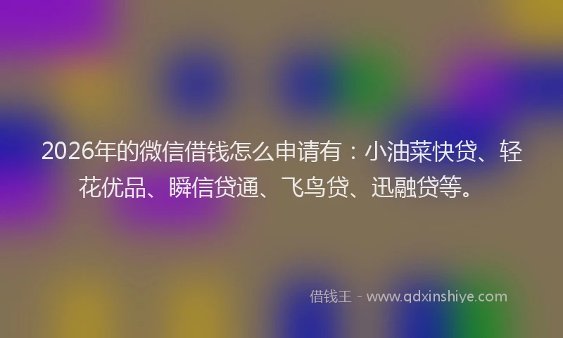 2026年的微信借钱怎么申请有:小油菜快贷、轻花优品、瞬信贷通、飞鸟贷、迅融贷等。