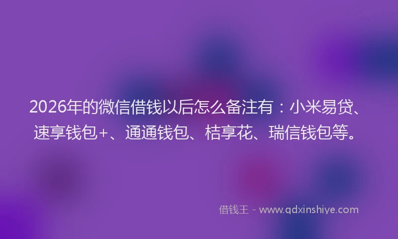 2026年的微信借钱以后怎么备注有：小米易贷、速享钱包+、通通钱包、桔享花、瑞信钱包等。